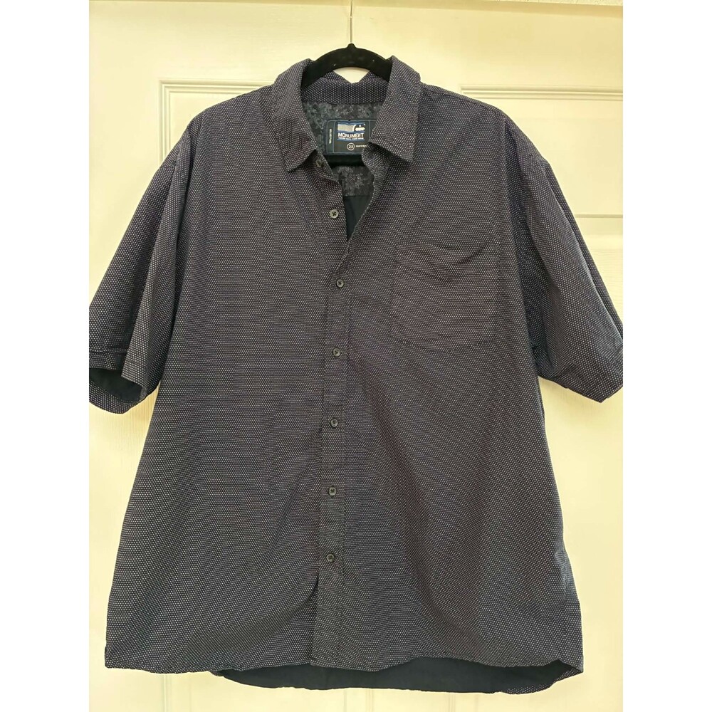 Monument Mens 2X Navy Short Sleeve Button Down‎ Shirt Micro Dot Casual